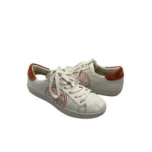 Tory Burch T Logo Sneakers White W/ Orange Logo Designer Sneaker Size 8M